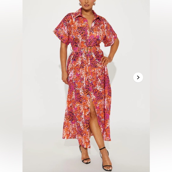 Rachel Collared Long Sleeve Maxi Dress - Brown/combo Size 3X - Picture 4 of 6